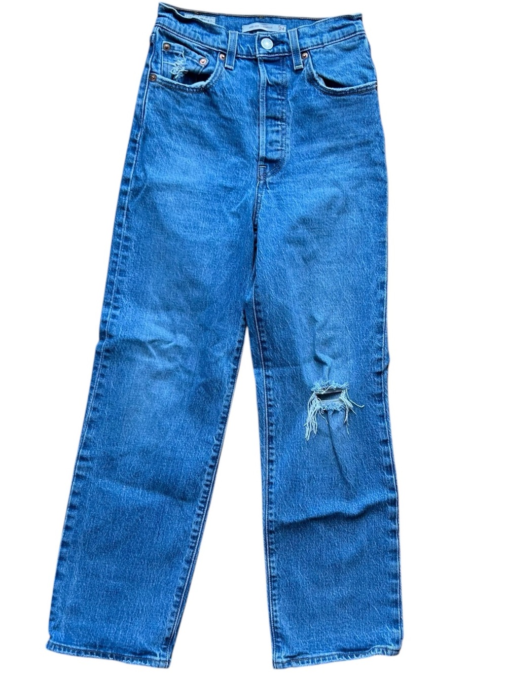RIBCAGE STRAIGHT ANKLE WOMEN'S Size 24 Button Fly